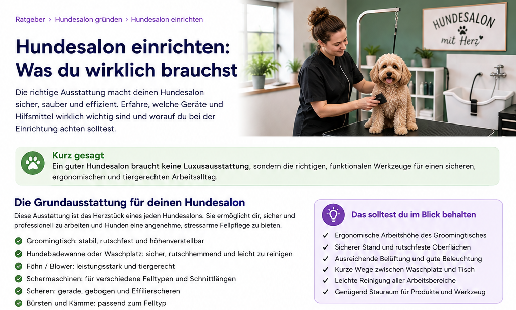 Hundesalon einrichten – Ausstattung und Arbeitsplatz